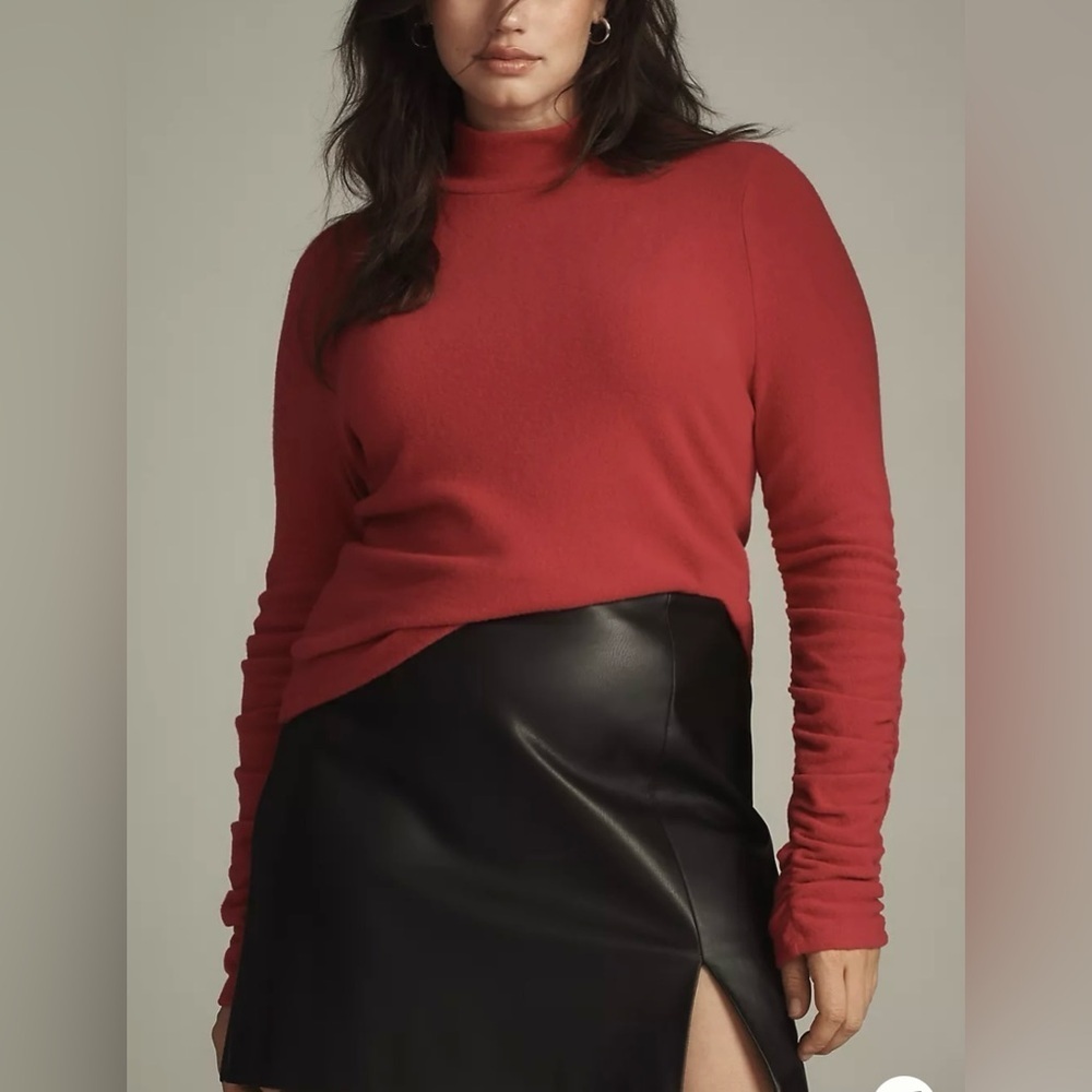 Anthropologie Pink Turtleneck Ruched Sleeve Top XXS - Picture 10 of 11